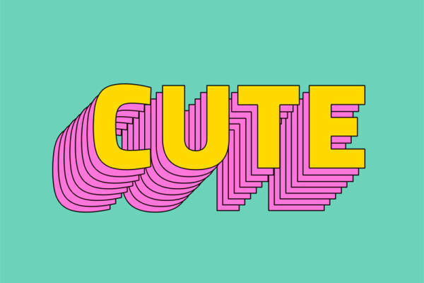 时尚粉色与黄色3D立体'CUTE'裁片印花服装