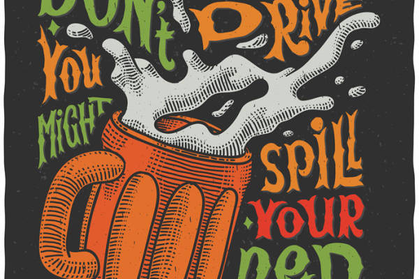 创意裁片印花服装：别喝酒开车，小心洒啤酒