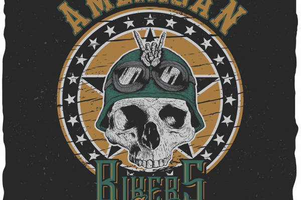 复古风格美国机车帮派裁片印花服装印花设计