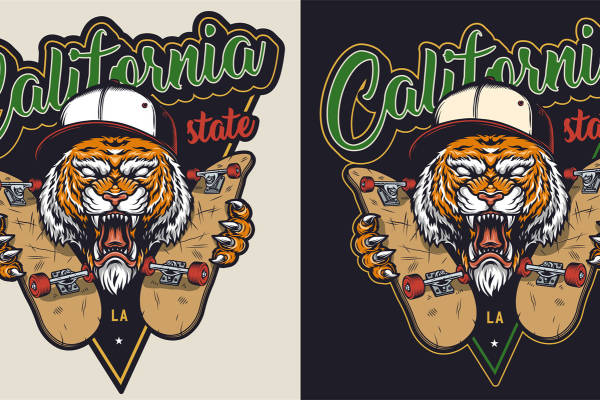加州风格老虎头裁片印花服装：街头潮流与摇滚精神的完美结合