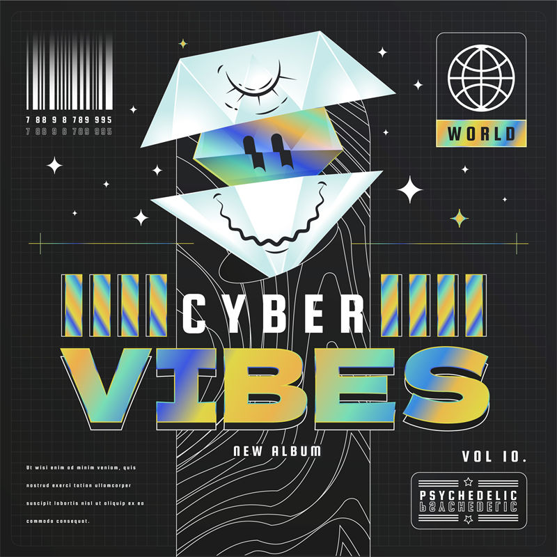 探索未来感裁片印花服装：Cyber Vibes新专辑封面设计