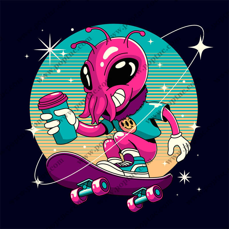 潮流街头风格裁片印花服装:滑板粉红怪兽的时尚宣言