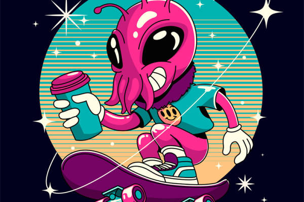 潮流街头风格裁片印花服装:滑板粉红怪兽的时尚宣言