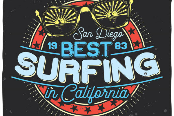 探索1983年加州圣迭戈最佳冲浪裁片印花服装