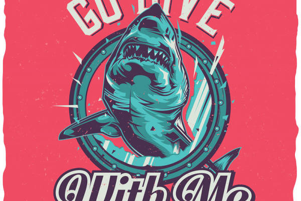 探索海洋魅力：鲨鱼主题裁片印花服装印花设计