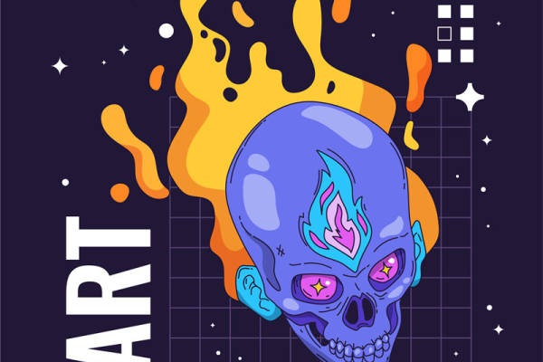 创意裁片印花：炫酷骷髅与火焰图案服装印花设计