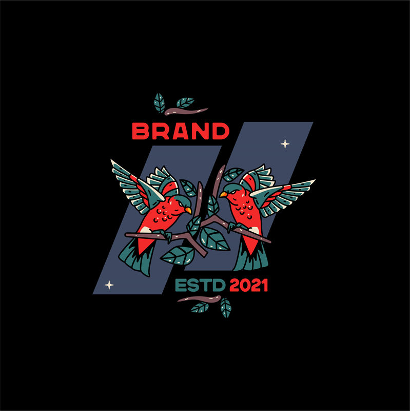 2021年新款时尚裁片印花服装：红绿相间的鸟类图案