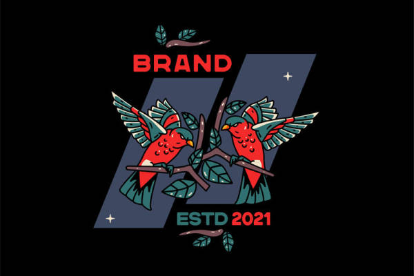 2021年新款时尚裁片印花服装:红绿相间的鸟类图案