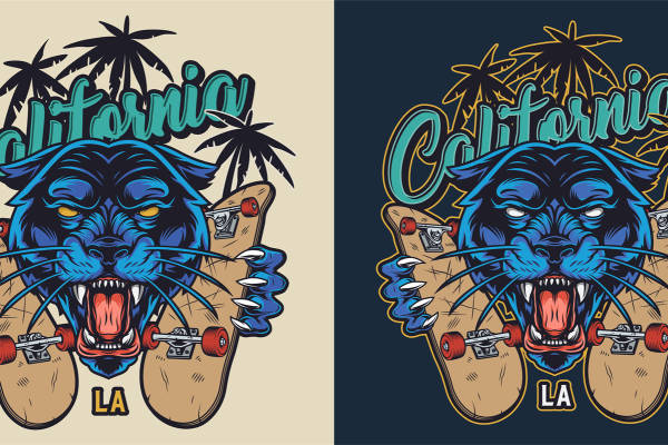 加州风情狮子滑板裁片印花服装印花设计