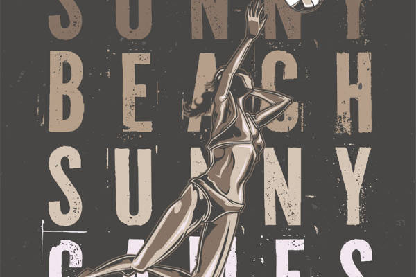 夏日阳光沙滩排球运动风裁片印花服装印花设计