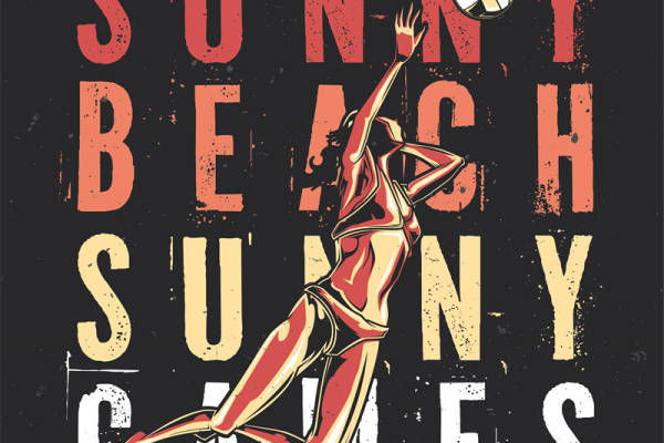 夏日阳光沙滩排球服装印花设计，展现活力与运动精神