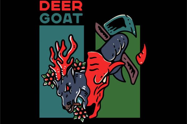 独特创意裁片印花服装：红黑山羊图案T恤设计