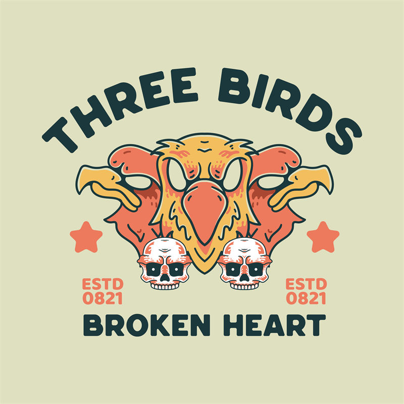复古风格裁片印花服装：Three Birds Broken Heart