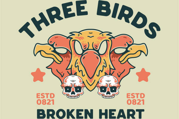 复古风格裁片印花服装：Three Birds Broken Heart
