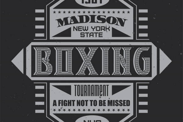 复古风格裁片印花服装：1987年麦迪逊纽约州拳击锦标赛纪念