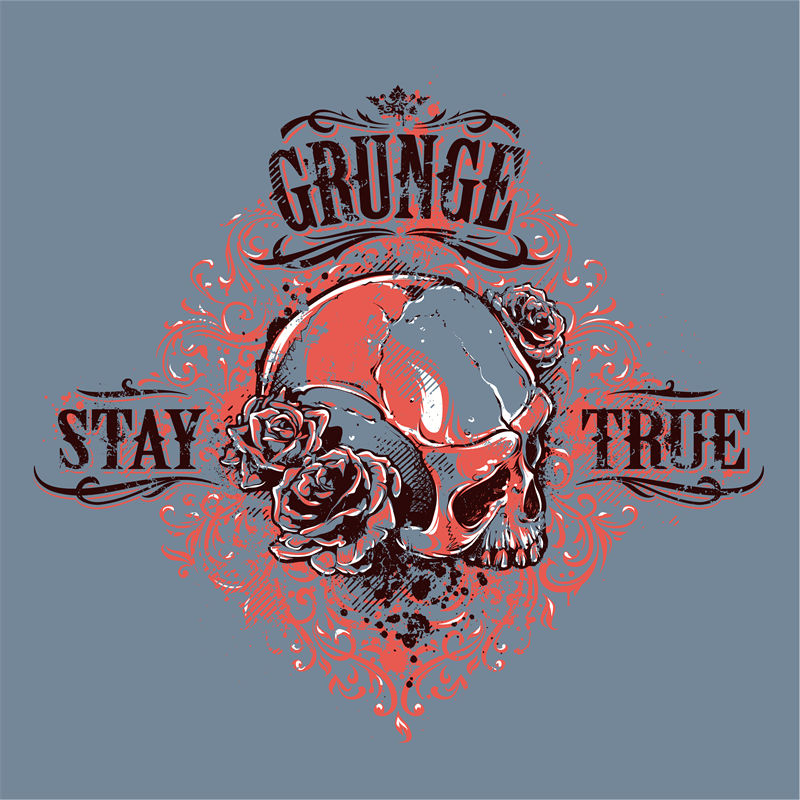 复古风格裁片印花服装：'Grunge Stay True'街头潮流设计