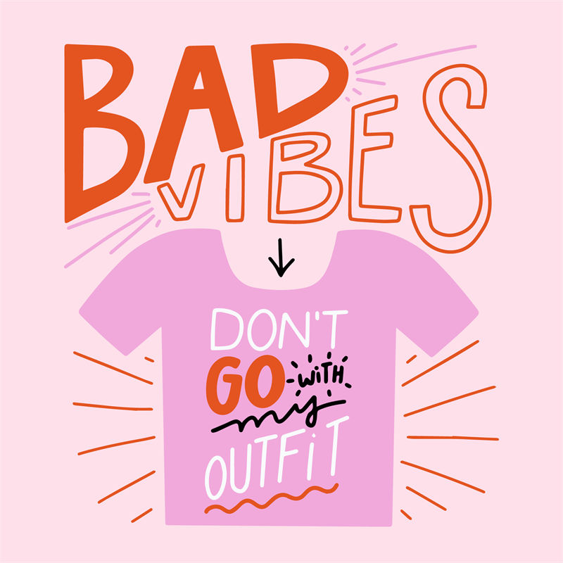 时尚潮流裁片印花服装：'Bad Vibes'个性T恤印花设计