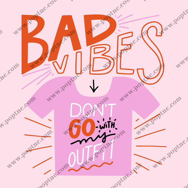 时尚潮流裁片印花服装:'Bad Vibes'个性T恤印花设计