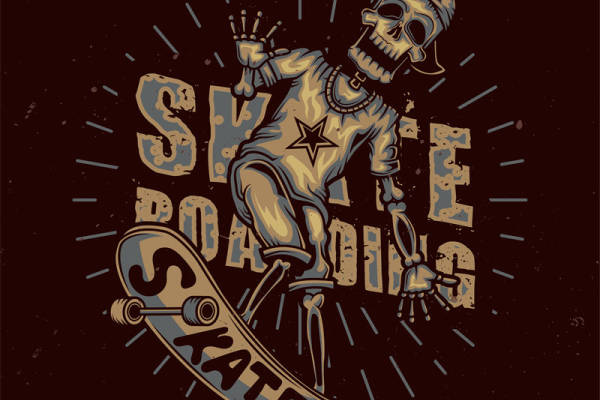 时尚骷髅滑板裁片印花服装:街头潮流新宠