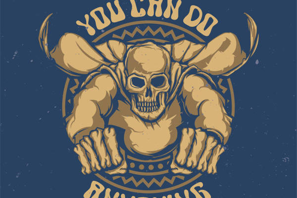 激励人心的骷髅牛头裁片印花服装印花设计