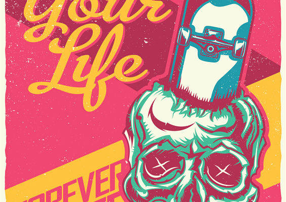 时尚街头风格裁片印花服装：永远滑板，掌控你的生活