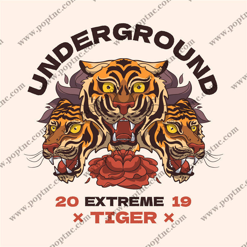 独特地下风格三头虎服装印花设计