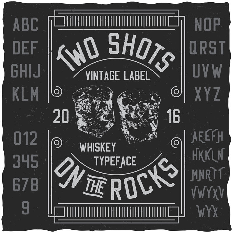 复古风格裁片印花服装：Two Shots Whiskey Vintage Label