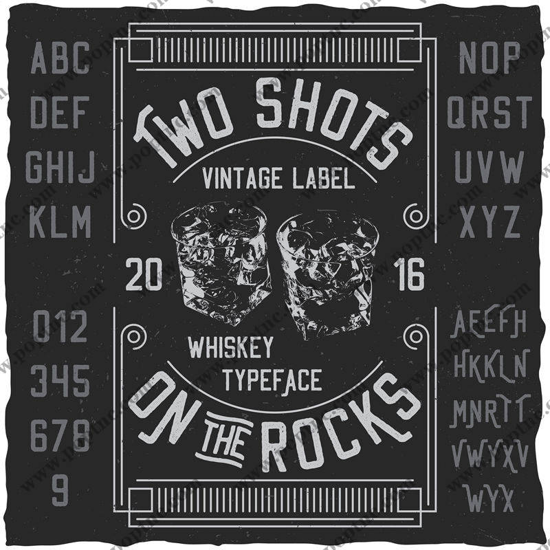 复古风格裁片印花服装:Two Shots Whiskey Vintage Label