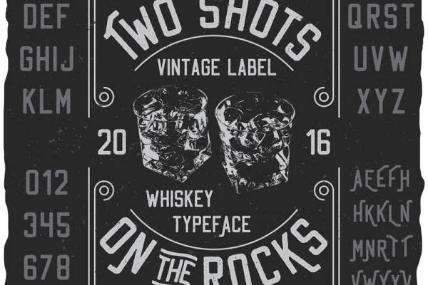 复古风格裁片印花服装:Two Shots Whiskey Vintage Label