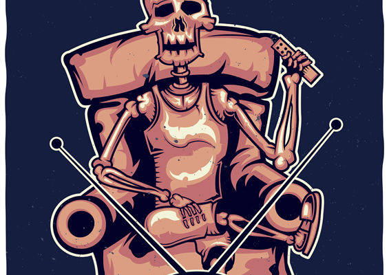 幽默骷髅裁片印花服装:停止看电视,珍惜时间