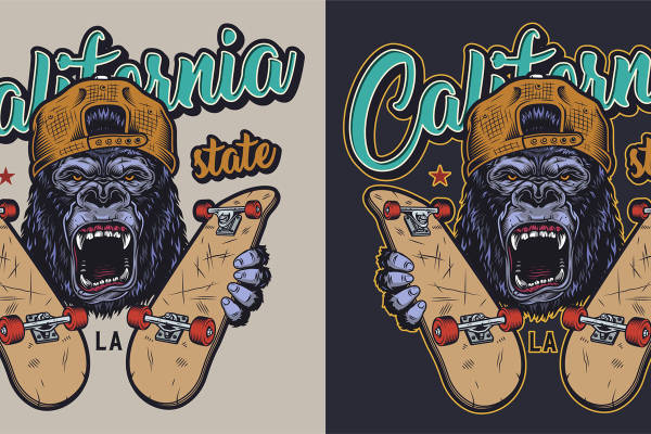 街头潮流风格加州裁片印花服装印花设计