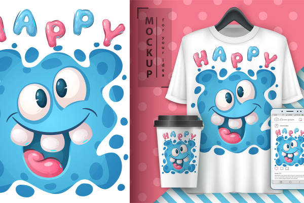 快乐蓝色卡通裁片印花服装，打造你的时尚夏日