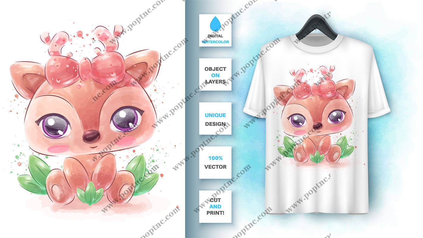 萌趣鹿角卡通鹿裁片印花服装印花设计