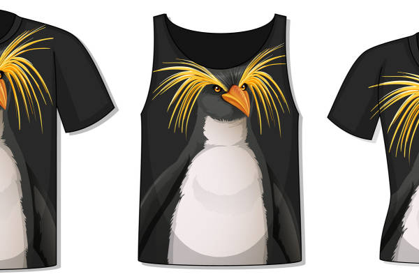 时尚个性裁片印花服装:黑白色海鸥图案T恤