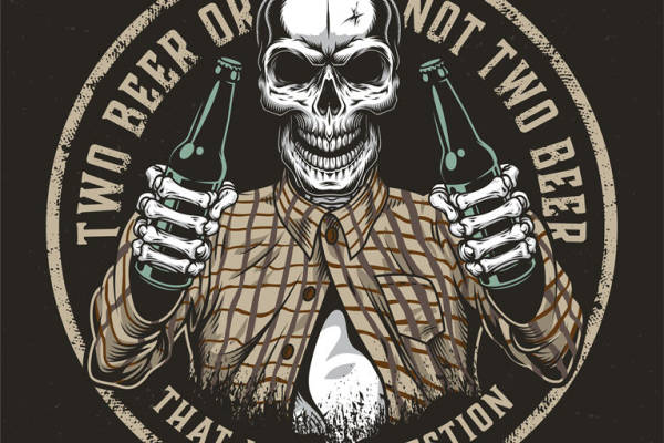 骷髅头裁片印花服装：啤酒选择的幽默表达