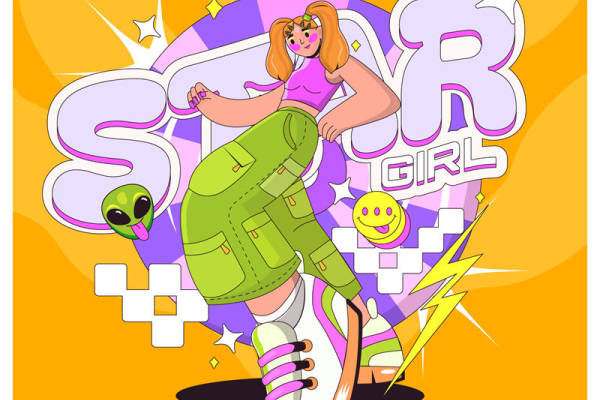 活力滑板女孩裁片印花服装印花设计