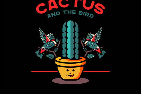 趣味卡通风格裁片印花服装:仙人掌与小鸟的欢乐邂逅