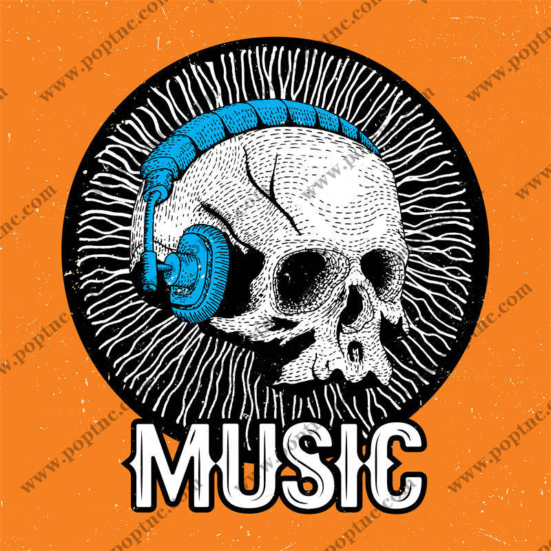 骷髅头戴耳机音乐主题服装印花设计