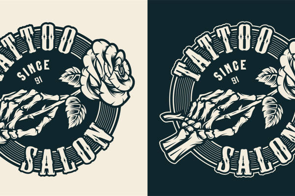 经典纹身风格裁片印花服装:复古玫瑰与交叉匕首设计