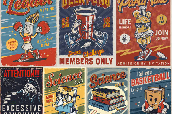 复古风格校园活动裁片印花服装印花设计