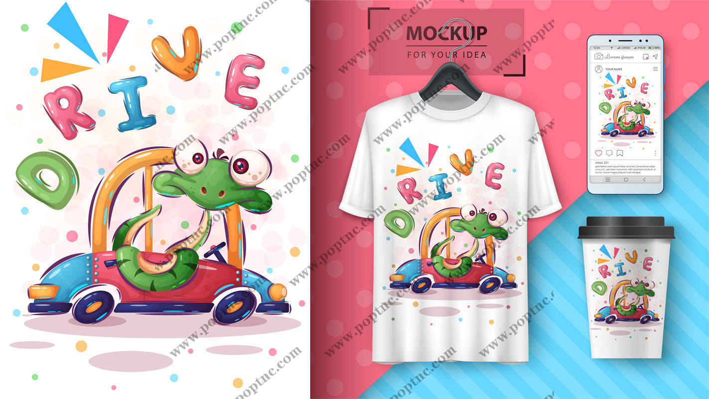 活泼青蛙赛车主题裁片印花服装印花设计