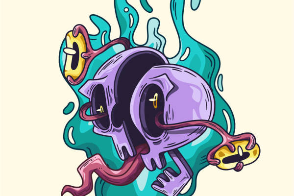 独特个性骷髅头裁片印花服装，展现街头潮流风格