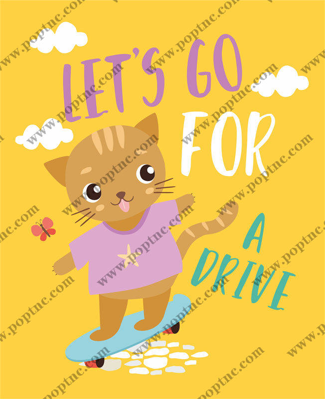 可爱卡通猫咪裁片印花服装,夏日活力滑板风格