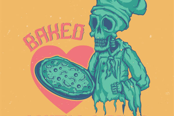 创意裁片印花服装：骷髅与心形烘焙图案的时尚表达