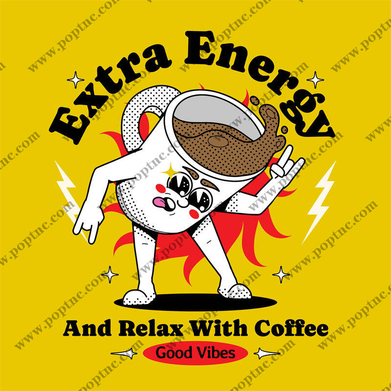 活力四射的咖啡主题裁片印花服装,享受放松时刻