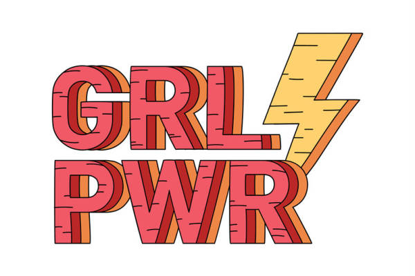 活力四射的粉色与橙色'grill pwr'裁片印花服装