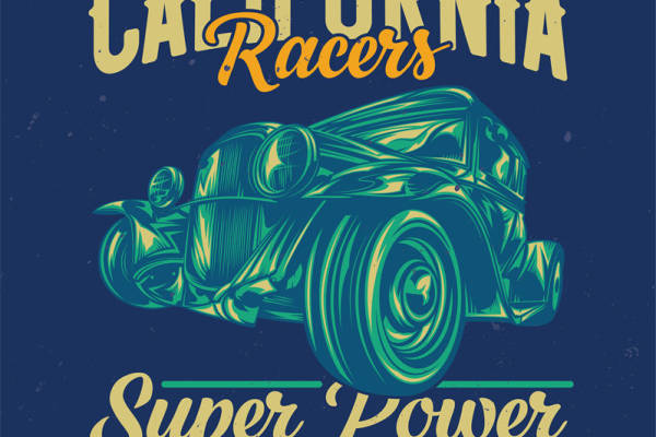 复古加州赛车裁片印花服装：手工打造超动力热棒