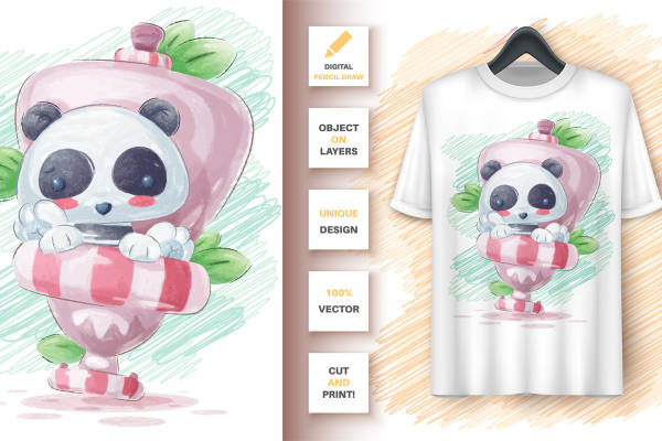 可爱熊猫裁片印花服装：独特设计，100%矢量图