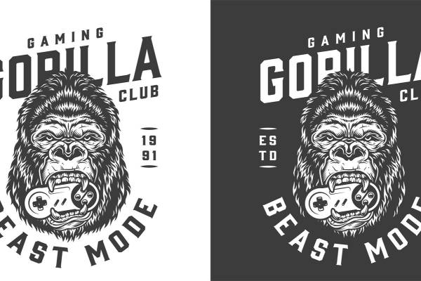 复古风格大猩猩主题裁片印花服装印花设计