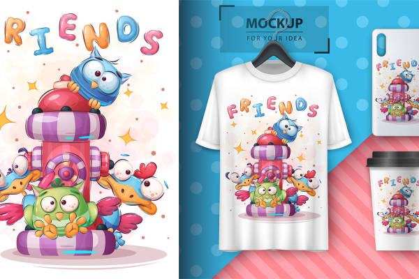 可爱卡通动物裁片印花服装印花设计，适合儿童和青少年